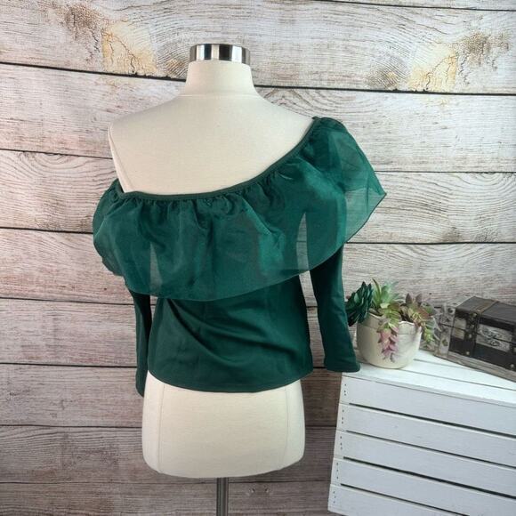 J Crew Organza Off Shoulder Green Ruffle Blouse Size Extra‎ Small - Picture 4 of 7